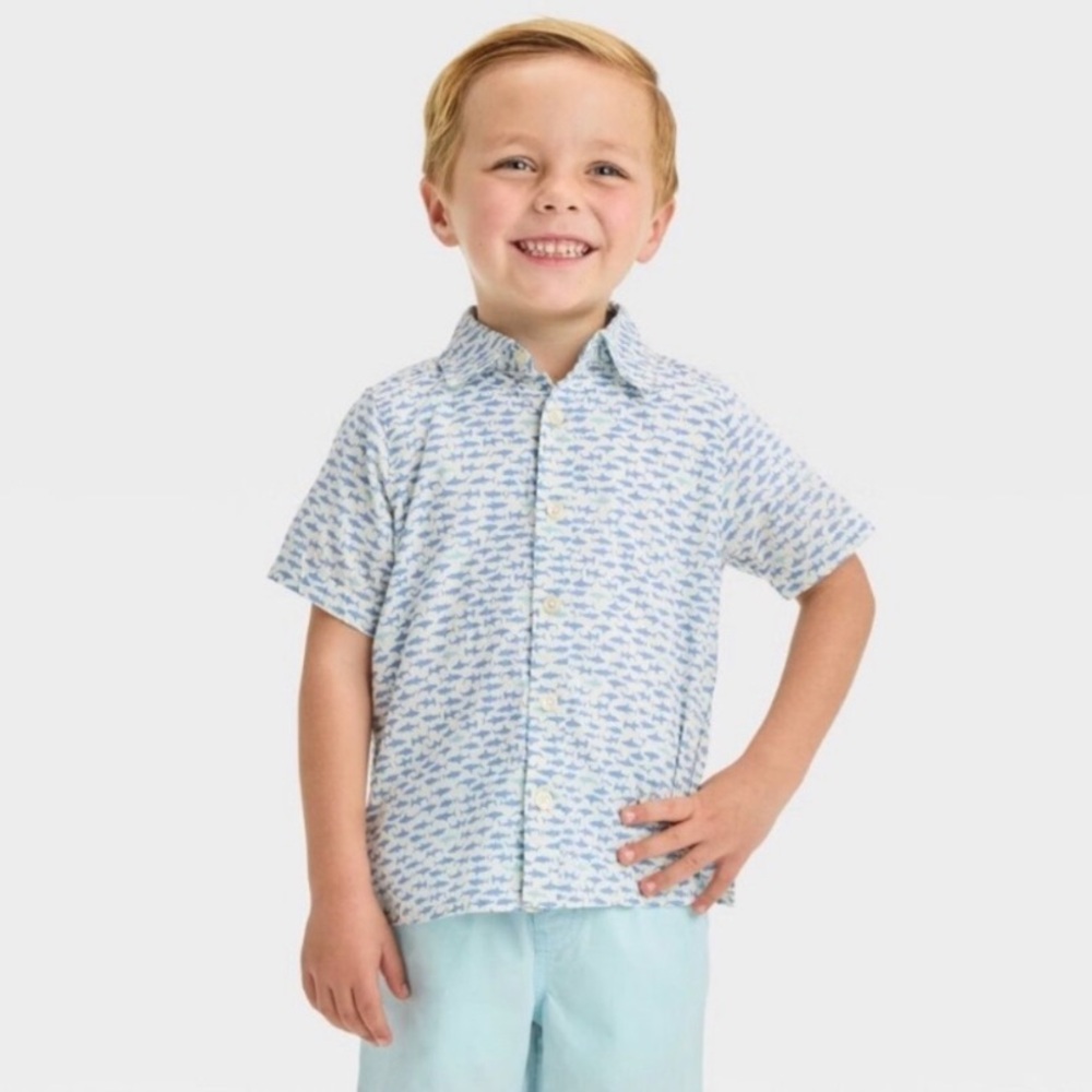 Toddler Boys Shark Print Button-Front Shirt